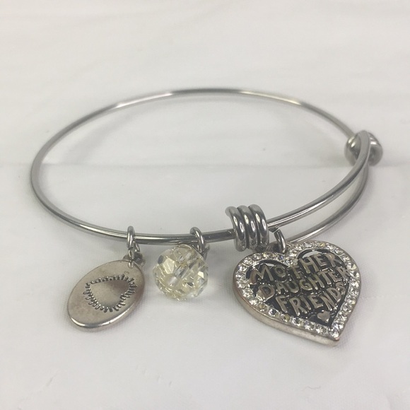 Footnotes Silvertone Mother Daughter Adjustable Bangle Bracelet heart - Picture 1 of 4